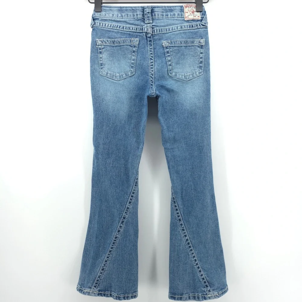True Religion Girls Jeans Joey Hi Rise Flare Size 8 Blue Denim Rhinestone Y2K